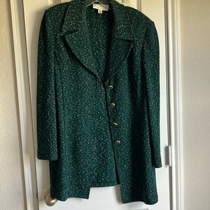 Green tweed jacket with brass buttons
